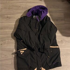 Women's Black Ski Jacket with Purple Hood